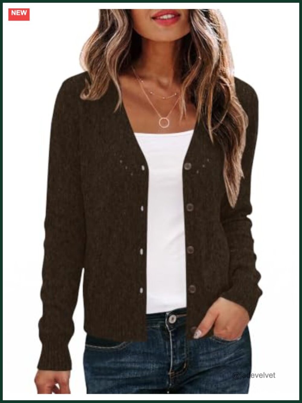 Womens Open Front Cardigan Crochet V-Neck Lightweight Button Sweater